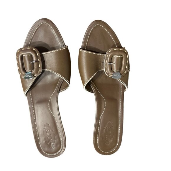 TOD’s Open Toe Kitten Heel Mules in Chestnut Brown Size 7​​​​​ - Picture 2 of 13